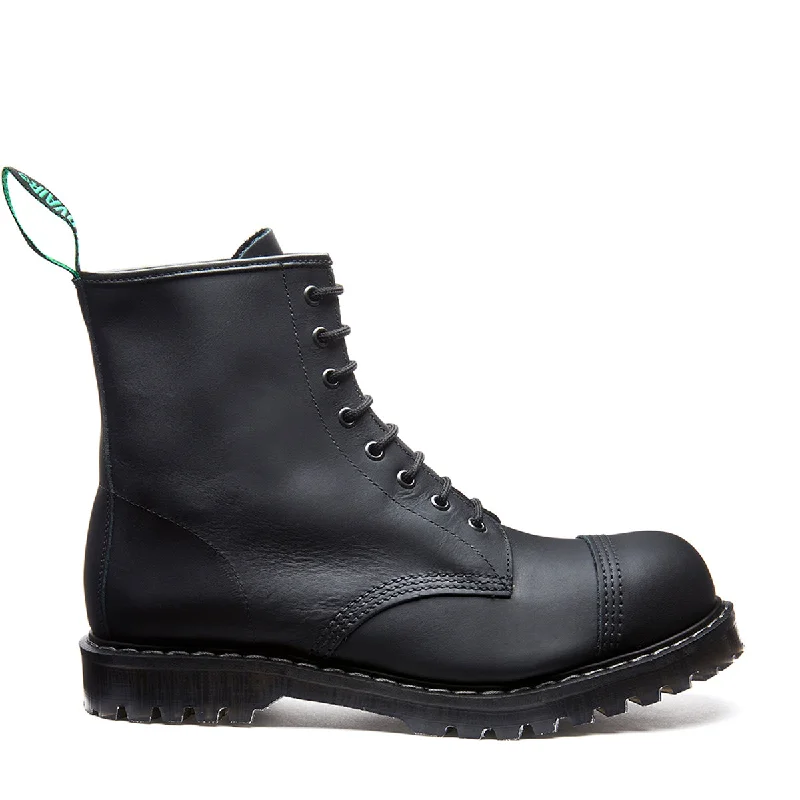 Black Greasy 8 Eye Steel Toe Derby Boot