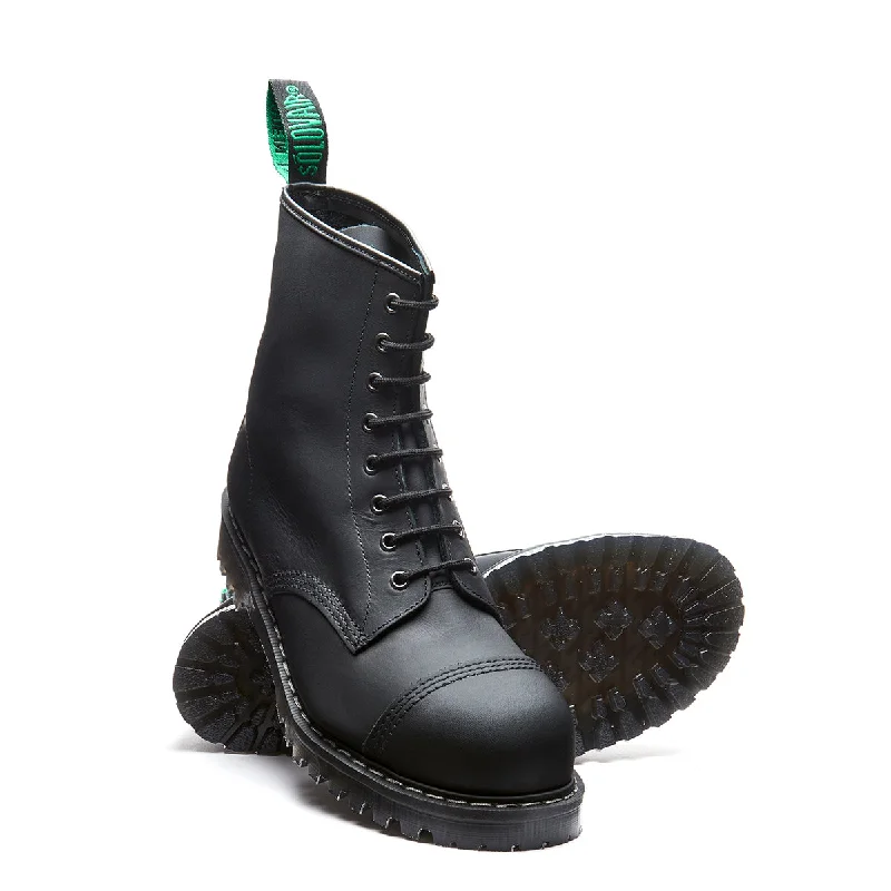 Black Greasy 8 Eye Steel Toe Derby Boot