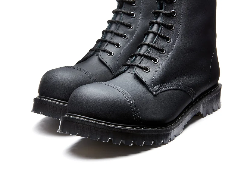 Black Greasy 8 Eye Steel Toe Derby Boot