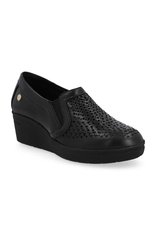 Mocasín flexible casual negro tacón 5cm 41025